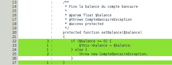 Couverture de code pour setBalance() avec un test additionnel